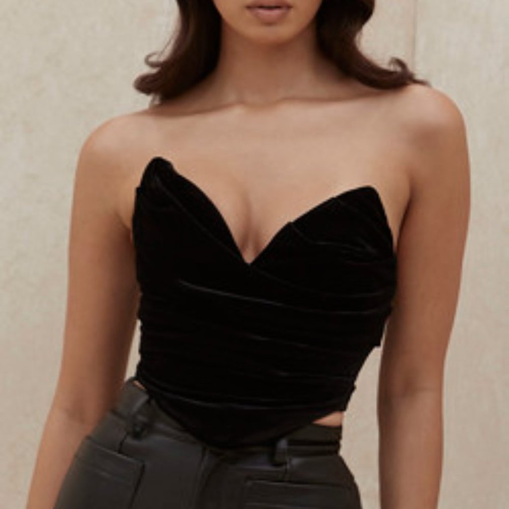 Marina Black Velvet Draped Corset
